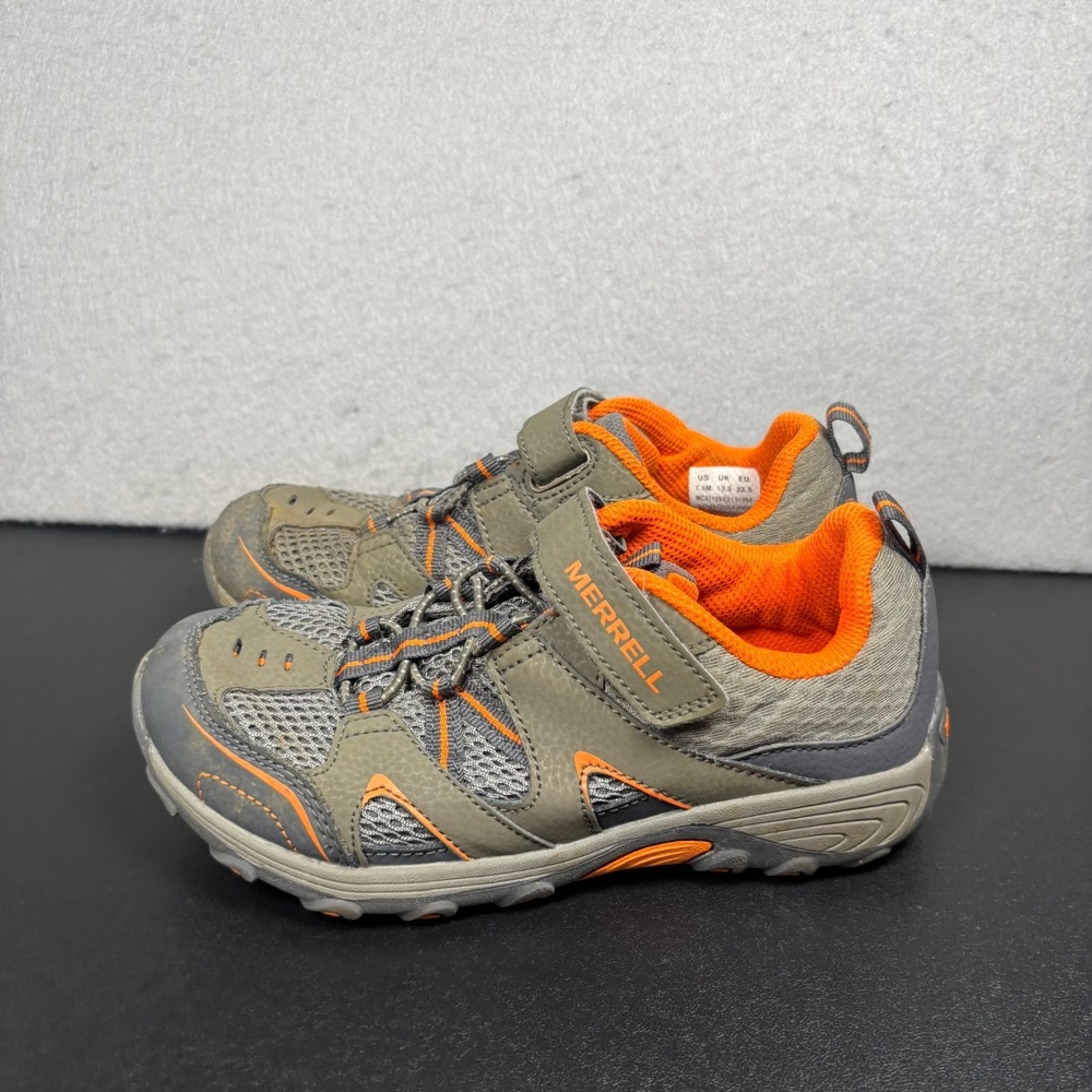 Merrell Trail Chaser Kids Hiking Shoes Size 1.5 M Gray Orange Hook & Loop Strap